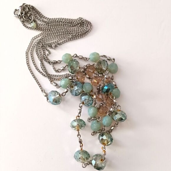 Glass Faceted Beaded Neckline Multi Strand Station Pastels Silver Tone Fairy - Picture 5 of 15